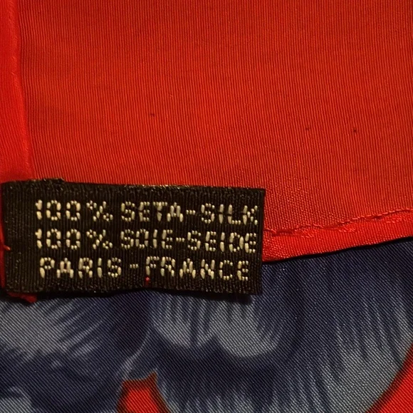 1990s Chanel Blue Silk Scarf with Flower and Chain Details - Picture 6 of 6